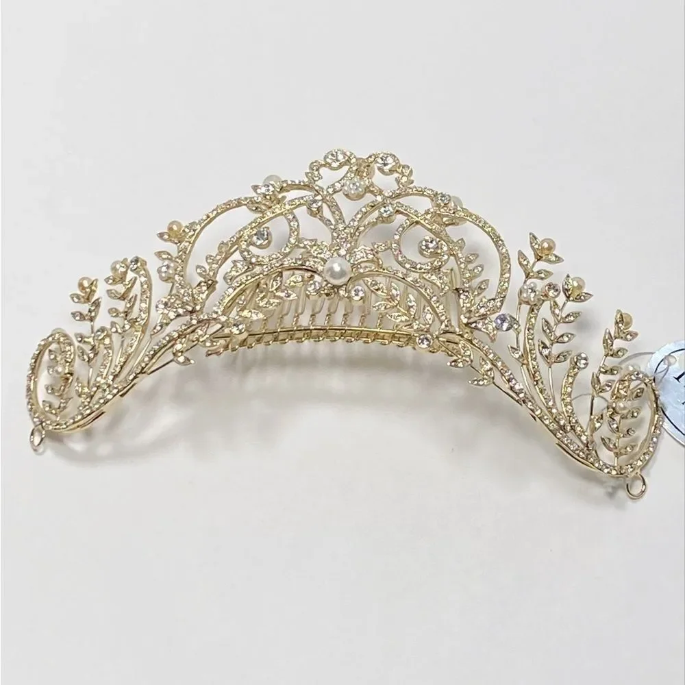 Homa Bridal 250 Crystal Gold Bridal Tiara Headpiece Hair Jewelry Wedding